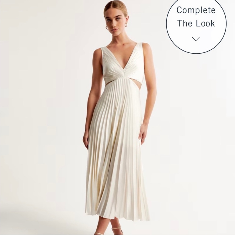 Abercrombie & Fitch Pleated Cream Midi Dress